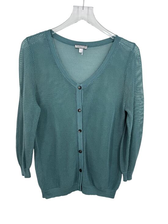 Peruvian Connection Sweaters - Peruvian Connection cardigan pima cotton M open knit mesh V neck button teal